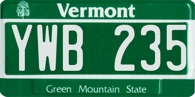 VT license plate YWB235