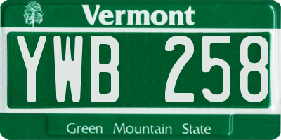 VT license plate YWB258