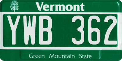 VT license plate YWB362