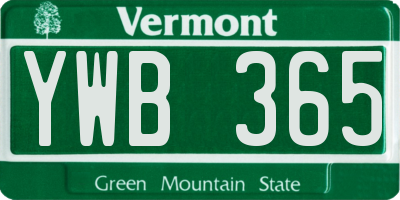 VT license plate YWB365
