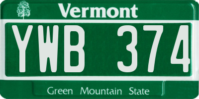 VT license plate YWB374