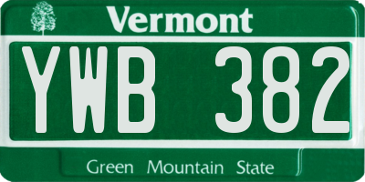 VT license plate YWB382