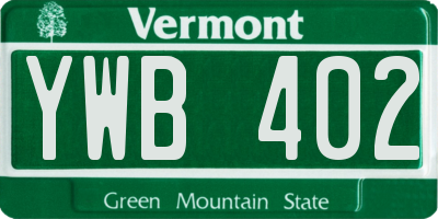 VT license plate YWB402