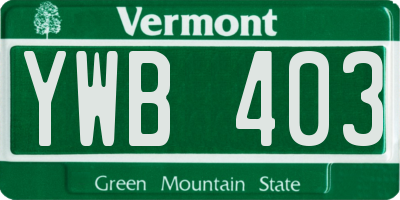 VT license plate YWB403