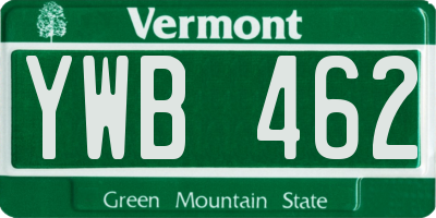 VT license plate YWB462