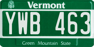 VT license plate YWB463