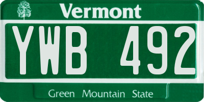 VT license plate YWB492