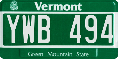 VT license plate YWB494