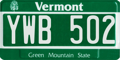 VT license plate YWB502