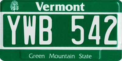 VT license plate YWB542