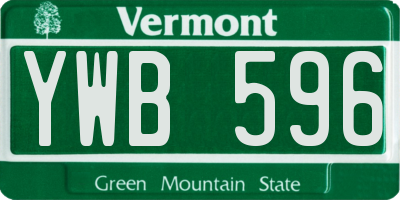 VT license plate YWB596