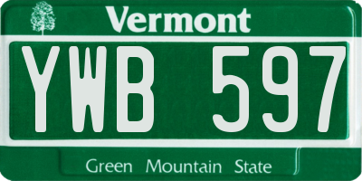 VT license plate YWB597