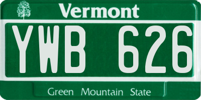 VT license plate YWB626