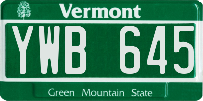 VT license plate YWB645
