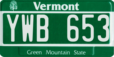 VT license plate YWB653