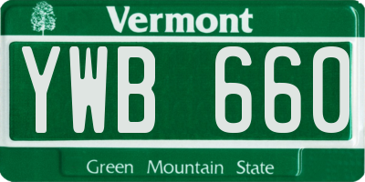 VT license plate YWB660