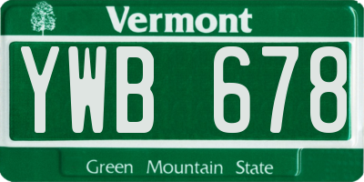 VT license plate YWB678