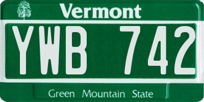 VT license plate YWB742