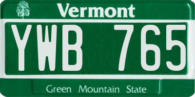 VT license plate YWB765