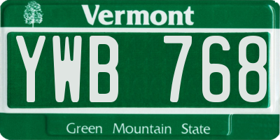 VT license plate YWB768