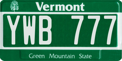 VT license plate YWB777