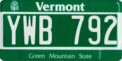 VT license plate YWB792