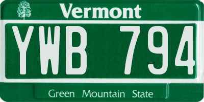VT license plate YWB794