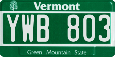 VT license plate YWB803