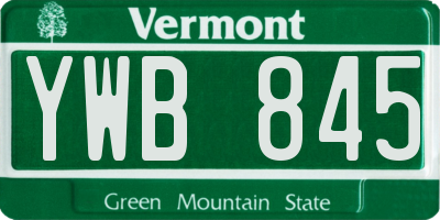 VT license plate YWB845