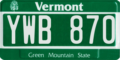 VT license plate YWB870