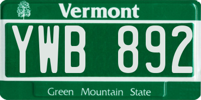 VT license plate YWB892