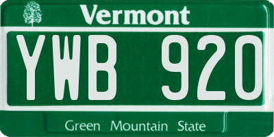 VT license plate YWB920