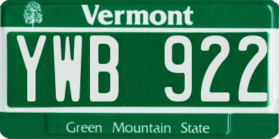 VT license plate YWB922