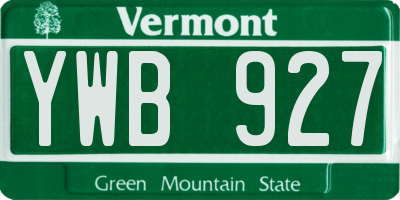 VT license plate YWB927