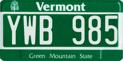 VT license plate YWB985