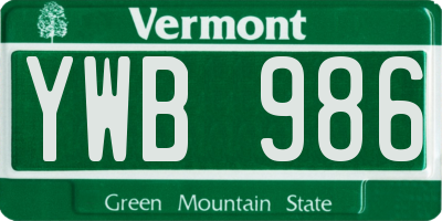 VT license plate YWB986