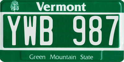 VT license plate YWB987