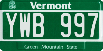 VT license plate YWB997