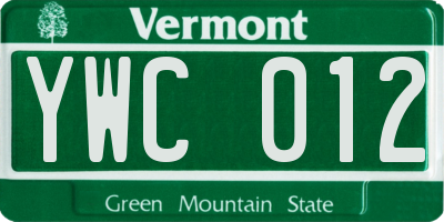 VT license plate YWC012