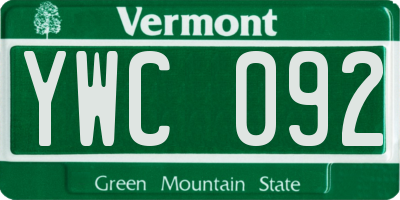 VT license plate YWC092