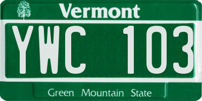 VT license plate YWC103