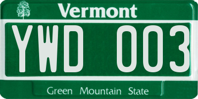VT license plate YWD003