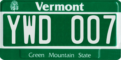 VT license plate YWD007