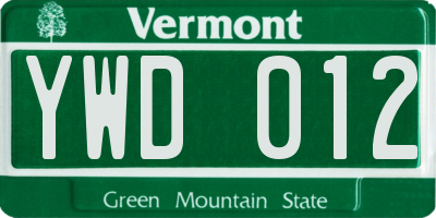 VT license plate YWD012