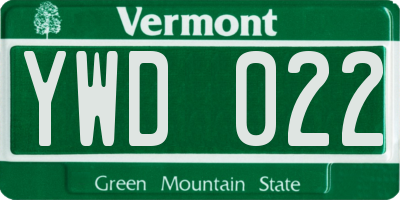 VT license plate YWD022