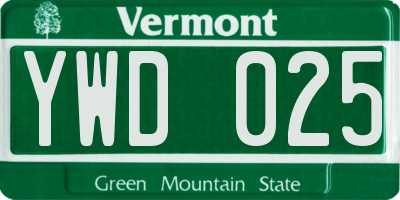 VT license plate YWD025