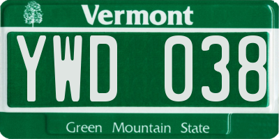 VT license plate YWD038