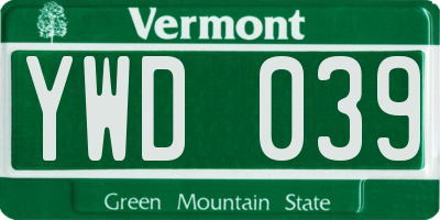 VT license plate YWD039