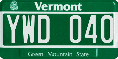 VT license plate YWD040