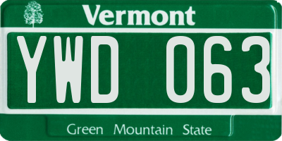 VT license plate YWD063